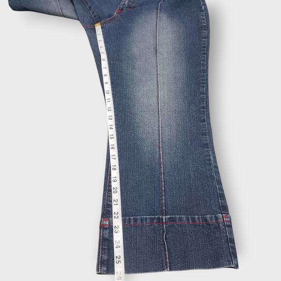 Vintage Y2K Vigoss Jeans Cropped Wide Leg Denim Sz 15/16 Red Stitching 90s 2000s - Picture 11 of 12